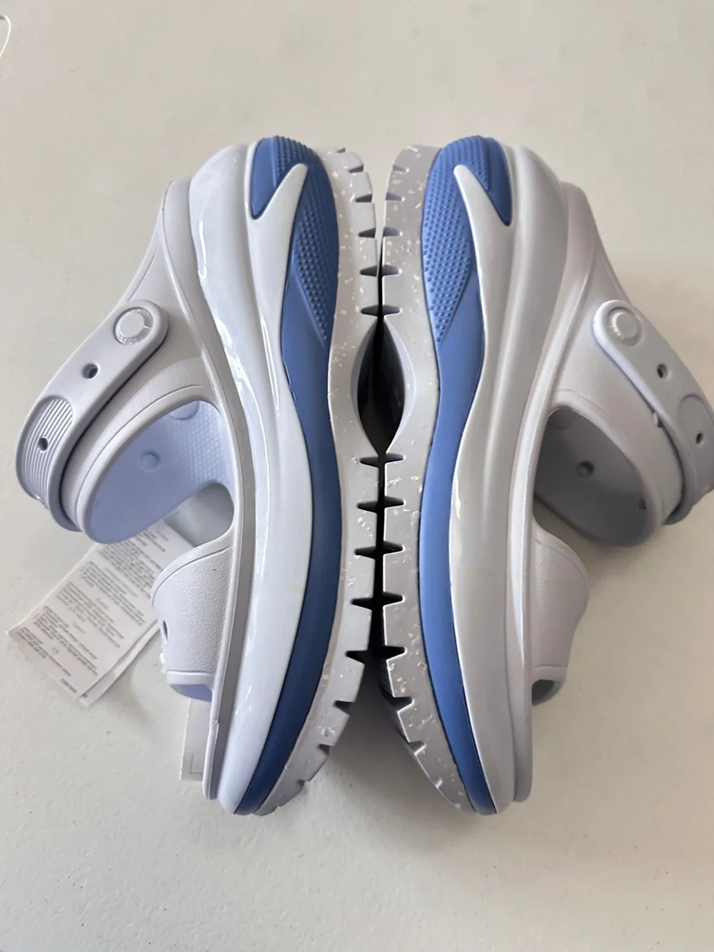 CROCS UNISEX White Platform Dual-Strap Slide Sandals with Blue Trim Size M8 W10